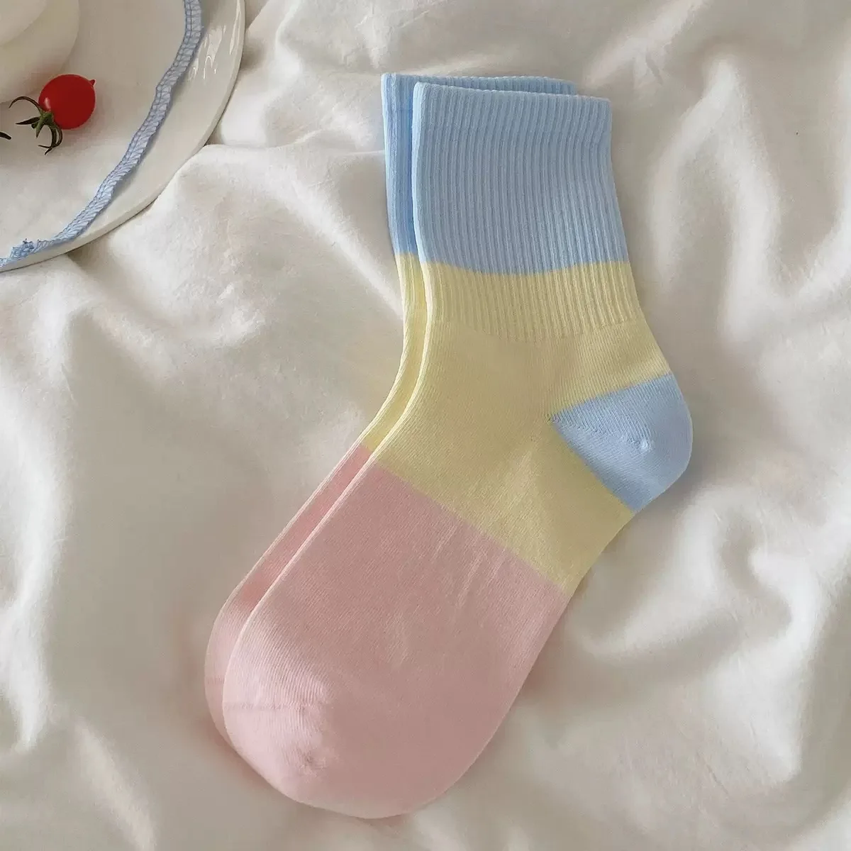 1/4 Paar Dopamin-Farblich passende Damen-Mid-Tube-Socken, modisches Design, süßer Stil, weich, bequem, für alle Jahreszeiten, Freizeitsocken – Detail 5