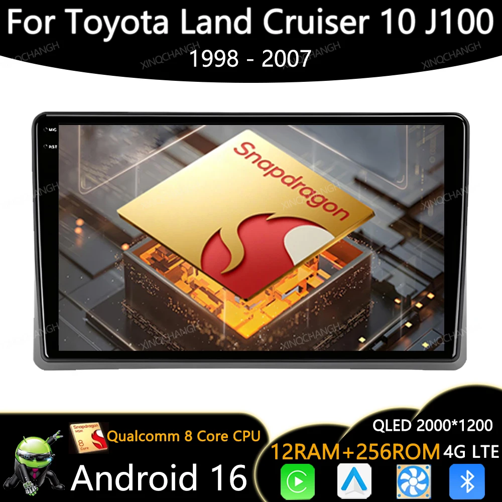 Android 16 Car Radio Multimedia Player For Toyota Land Cruiser 10 J100 100 1998 - 2007 Stereo 2DIN Wireless CarPlay Auto QLED BT