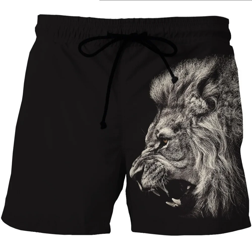 Summer Man's Beach Shorts S-3XL Swim Sports Pants Fire Tiger/Lion 3D Print Oversized Surfing Shorts Male Gym Surf Board Swimsuit