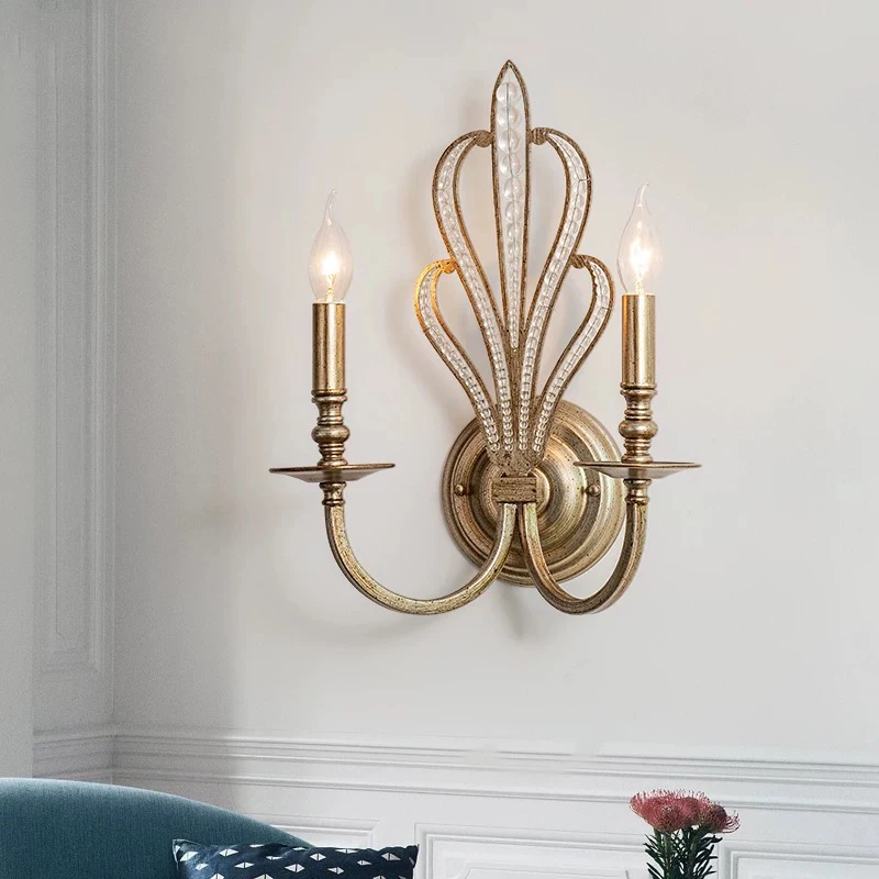 French Living Room Wall Lamps Vintage Silver American Wall Lamps Bedroom Bedside Aisle Hallway Candle Multi Size Crystal Lamp