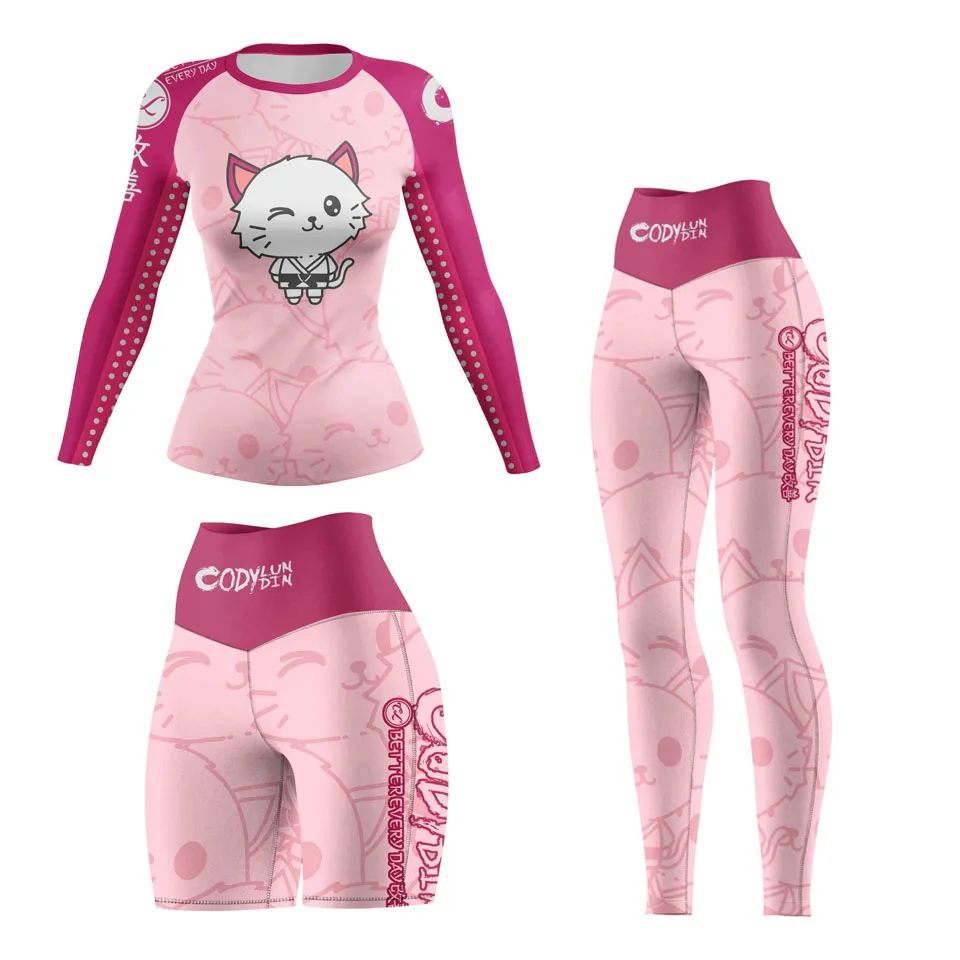 Women's MMA T-Shirts+Pant Suit BJJ Boxing Jerseys Gi Jiu Jitsu Rashguard Grappling Muay Thai  Shorts 4pcs/Sets Sport Tracksuits