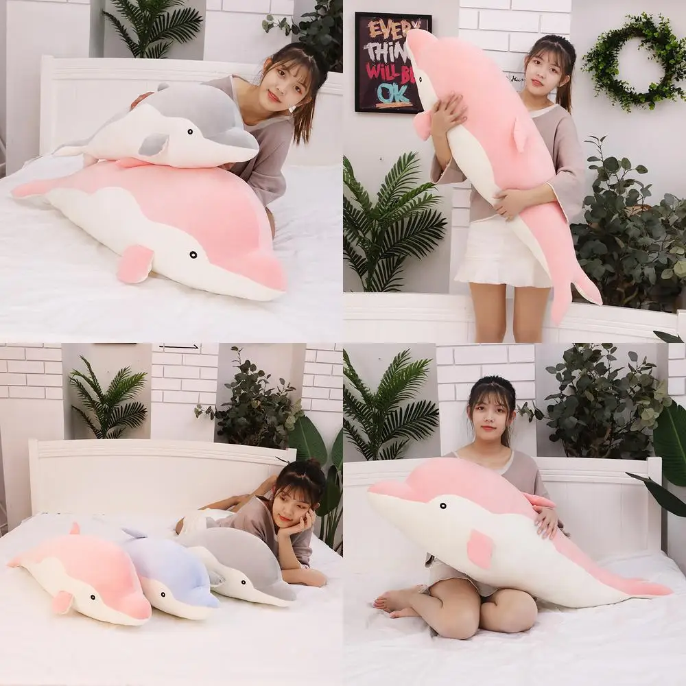 귀여운 돌고래 봉제 인형 부드러운 인형 어린이 생일 선물 대형 포근한 베개 귀여운 봉제 인형 소녀용 매우 부드러운 짧은 인형