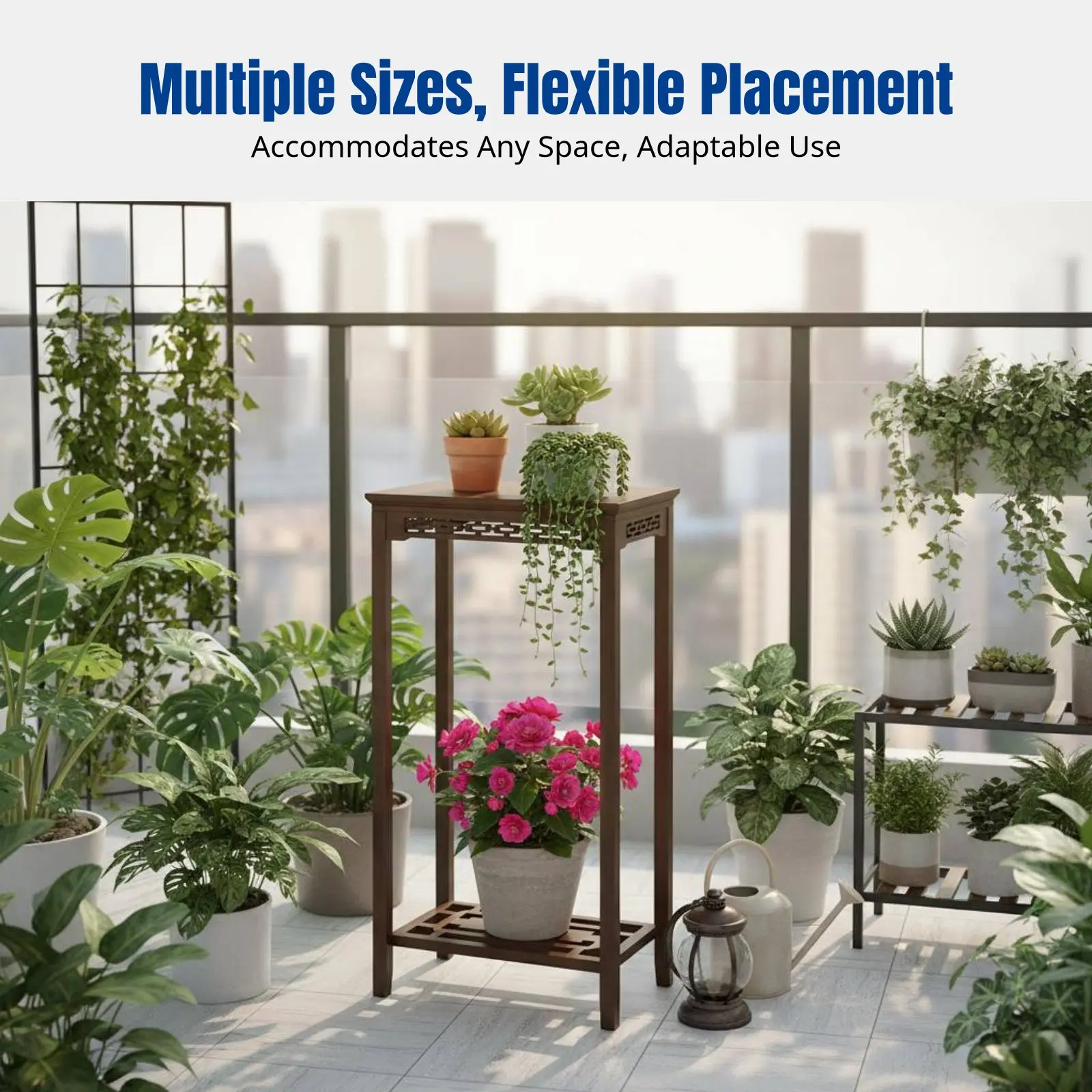 竹製花飾り、中国風彫刻入りポットホルダー、バルコニー用床置き収納ラック、リビングルームの装飾