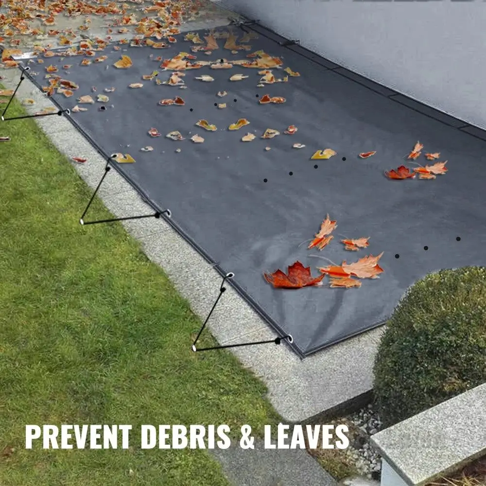 Cubierta de seguridad rectangular para piscina creciente, malla de 10,5x18,6 pies con orificios de drenaje, PVC, invierno, gris oscuro