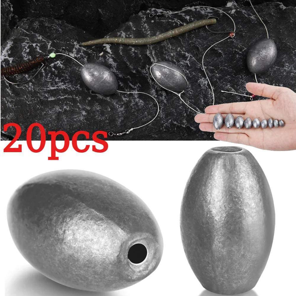 20pcs Egg Sinkers Fishing Weight Oval Shape Weights Sinkers for Fishing Currents Deep Water Surf Fishing Rig Texas Rigs Tools