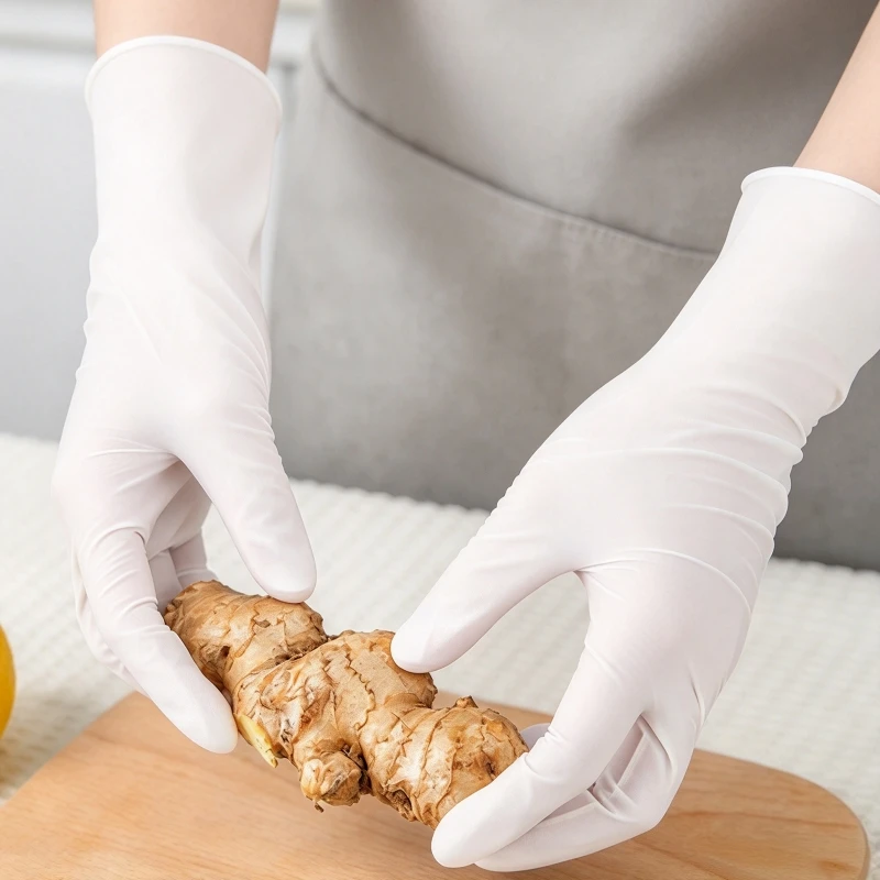 Disposable Latex Gloves 100 PCS/Pack White Food Grade Powder-Free Multi-Purpose Kitchen Cooking, Home furnishing Cleaning Gloves