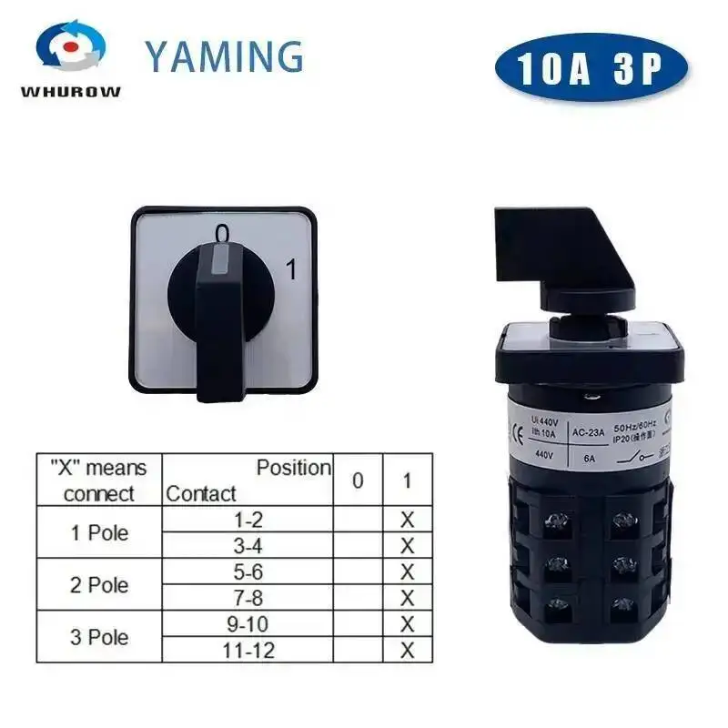 LW26-10/5 Changeover Selector LW28 Series 1-5 Poles 10A Silver Contact Power Control Rotary Cam Switch