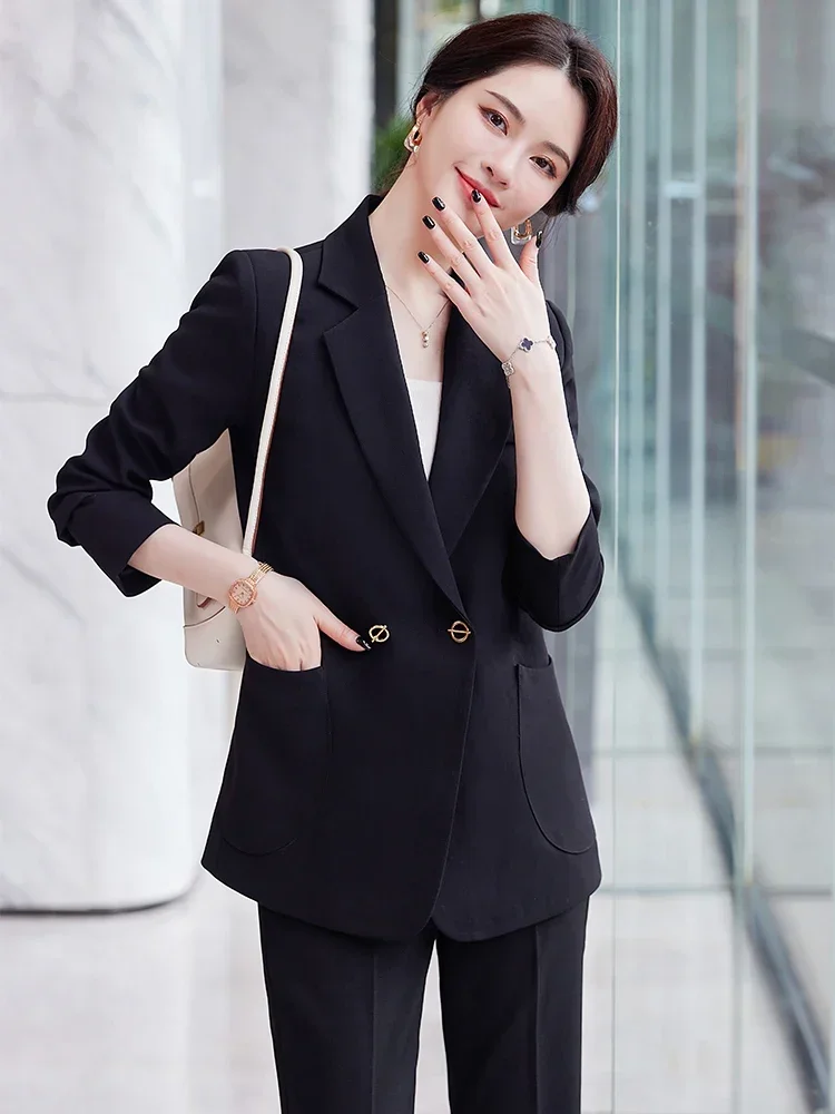 Giacca e pantalone da donna rosa verde nero Blazer da donna Office Lady Business Work Wear Set formale da 2 pezzi con tasca