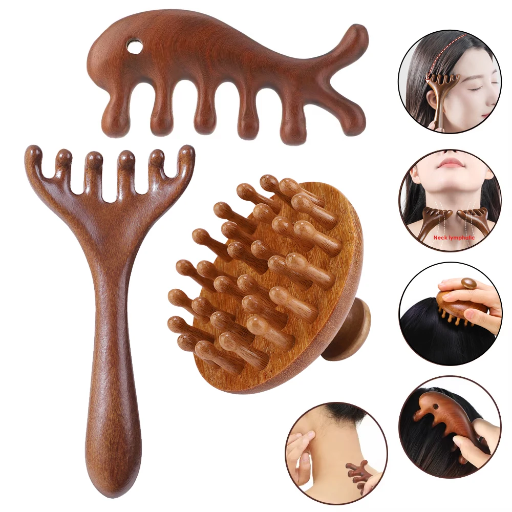 

Natural Wood Gua Sha Board & Face Lift Massage Stick Sandalwood Meridian Massage Comb Health Care Set Body Physiotherapy Tools