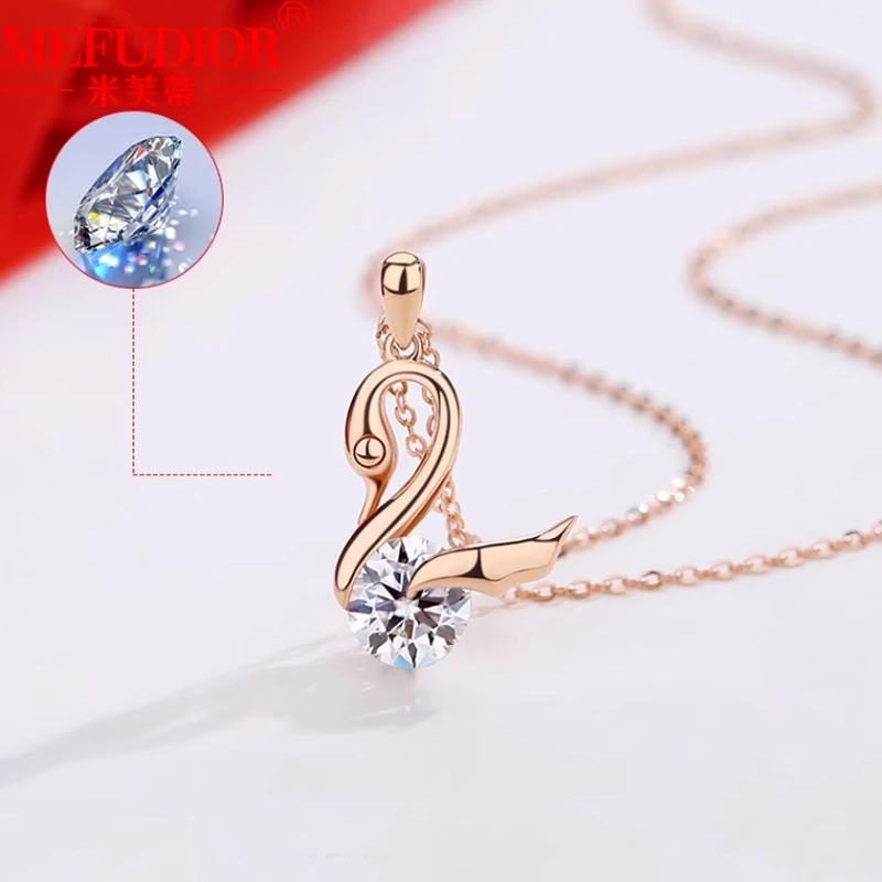 

925 Sterling Sliver\18k Swan Necklace 1CT D Moissanite Women Pendant 45cm Rose Gold Chain Luxury Jewelry Gift for Girlfriend