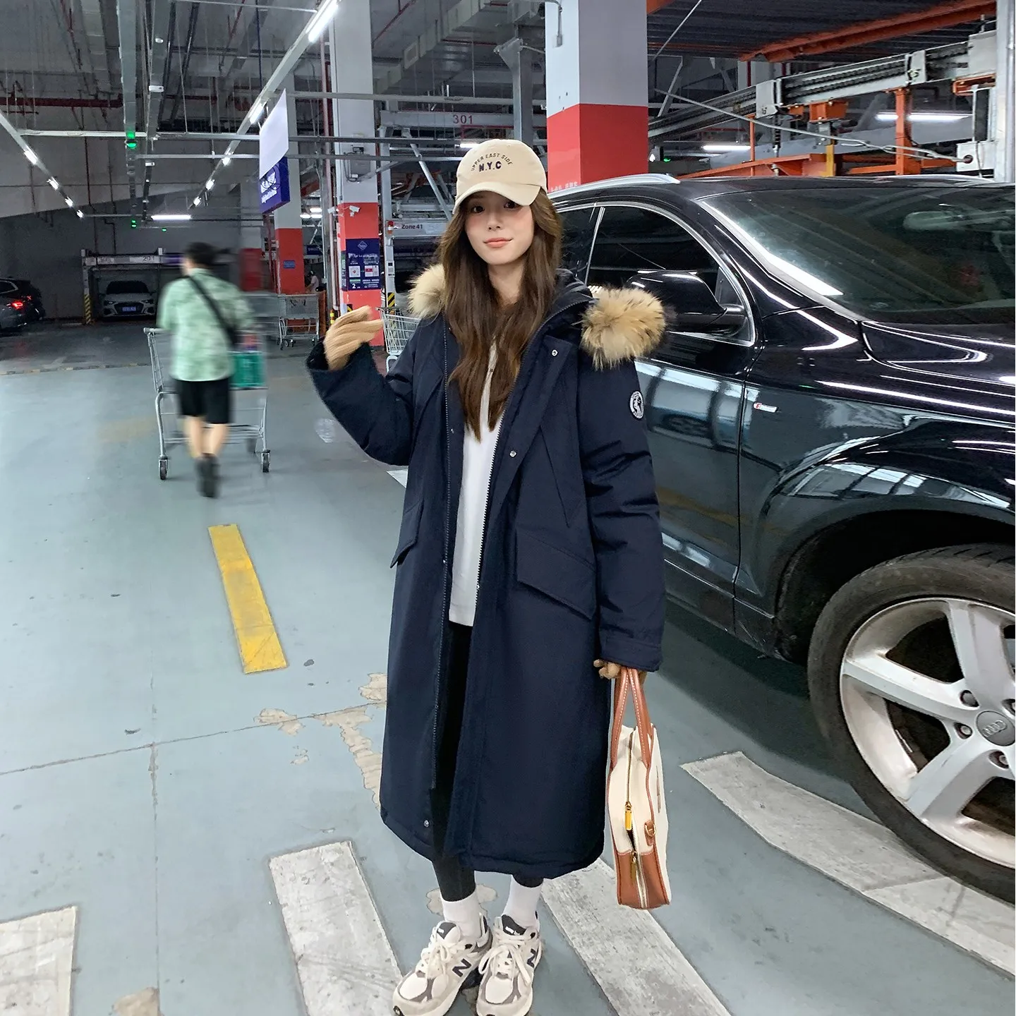 

Women's Long over Knee Thiened Cotton Jaet Large Fur Collar Winter New Sle plus Size Coat Academy Sle Workwear Loose