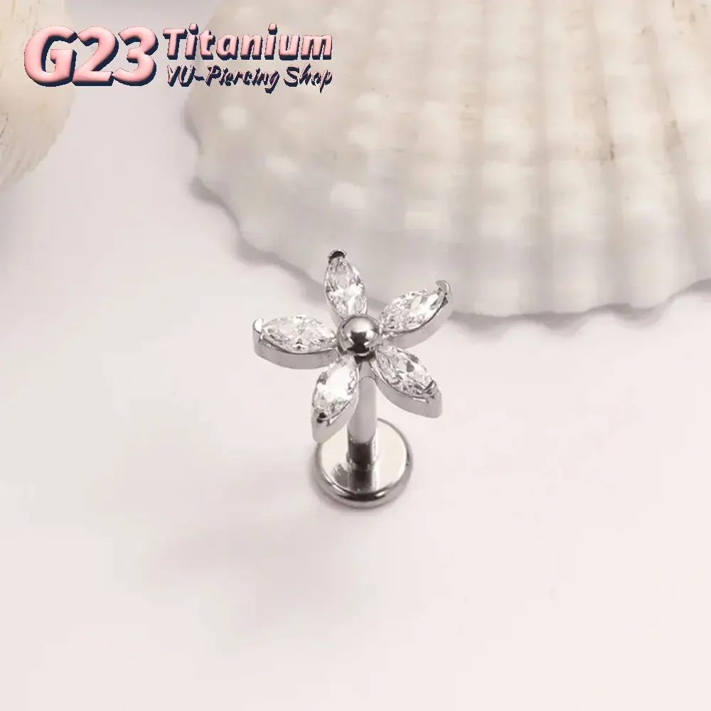 F136 titânio marquise cz brinco traseiro plano 16g 18g rosca interna labret helix cartilagem monroe medusa tragus piercing