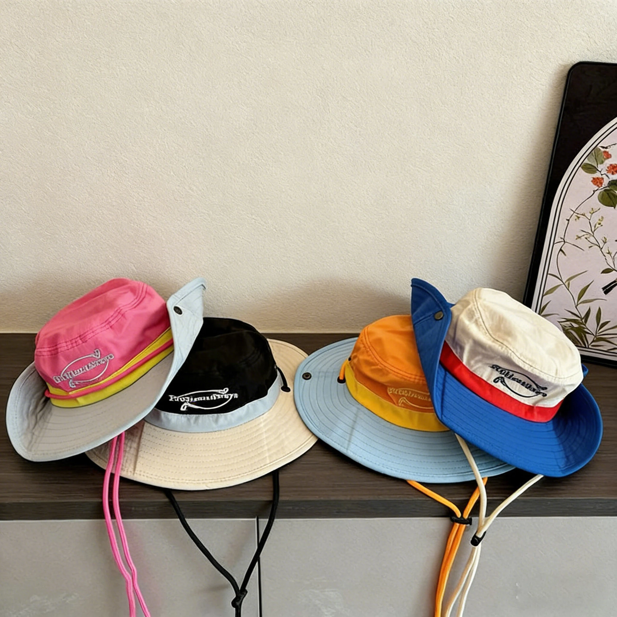 

Parent-child multi-color letter drawstring hiking hat spring and summer children's Beach sunshade fishing hat