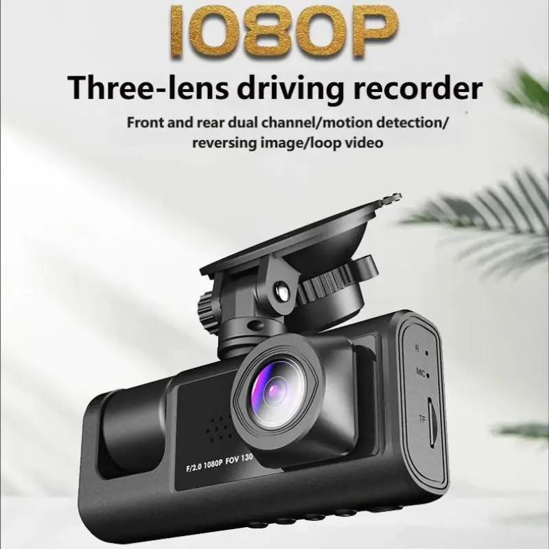 Cámara de salpicadero triple AutoCam WIFI 1080P de 2 pulgadas y 3 canales para coche, grabadora para interior y exterior con visión nocturna