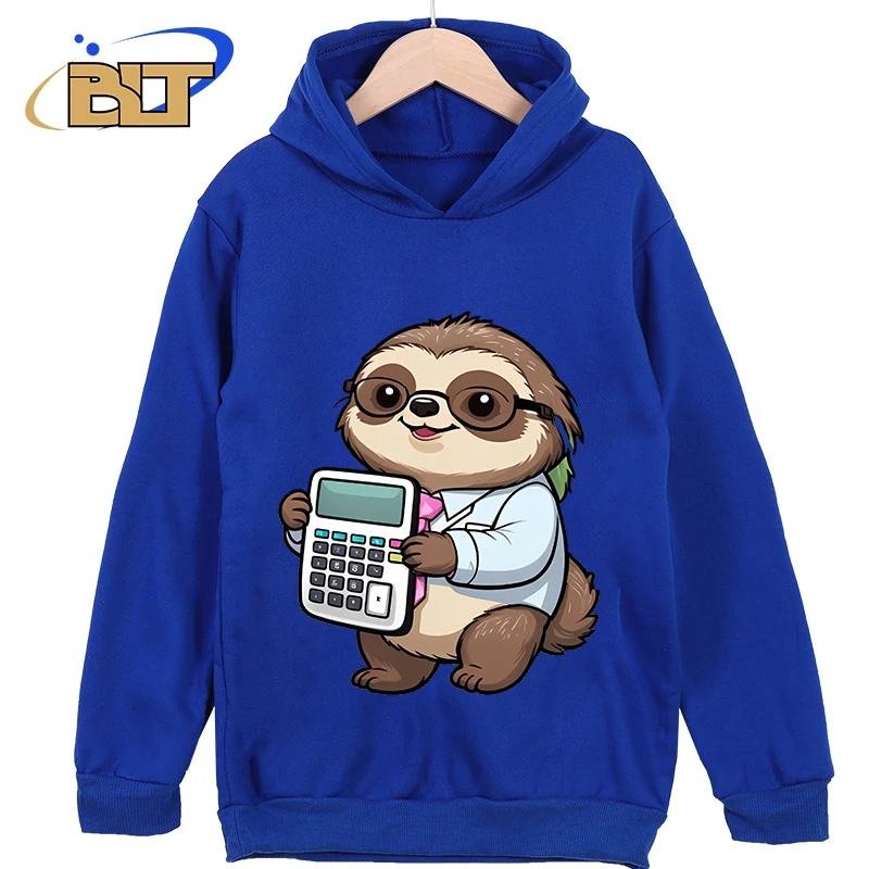 Cute sloth accountant holding calculator printed kids clothing classic sportswear new hoodies for kids boys girls