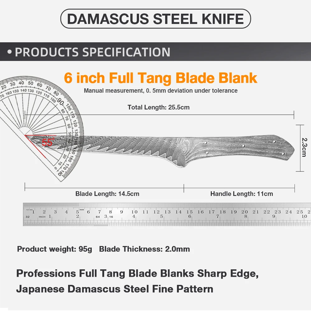 Forged Damascus Steel Boning Knife Blank Blade for Knife Making,Handmade DIY Full Tang Ultra Sharp Fish Fillet Knife Blank Blade