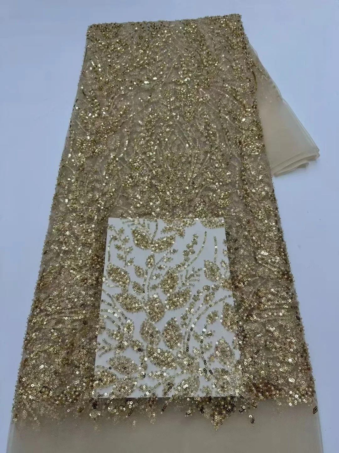 Luxury African Beaded Lace Fabric High Quality 2026 Beads 3d Embroidery French Tulle Laces 5 Yards for Nigerian Wedding Dress view 4