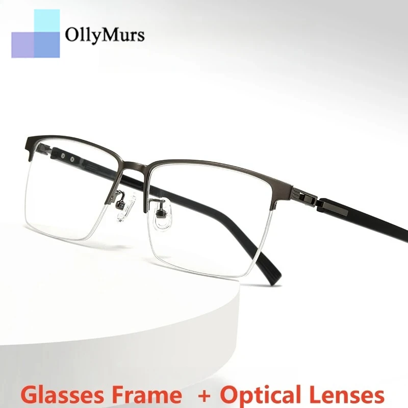 

OLLYMURS Business Fashion Men's Half-Frame Optical Prescription Glasses Plastic Steel Blue Light Blocking VU400 Eyewear C6037ZM