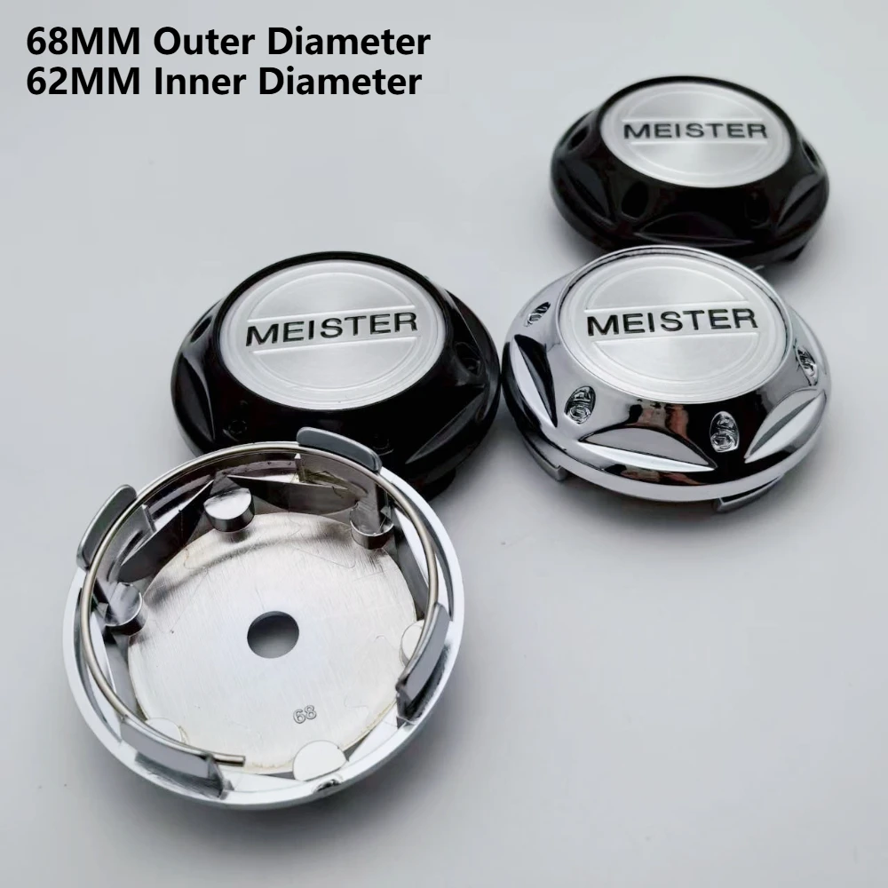 

4pcs 68MM Clips 62MM JDM MEISTER W Work Logo Emblem Car Wheel Center Caps Wheels Hub Dust Cap Rim Hubcaps Cover Car Accessories