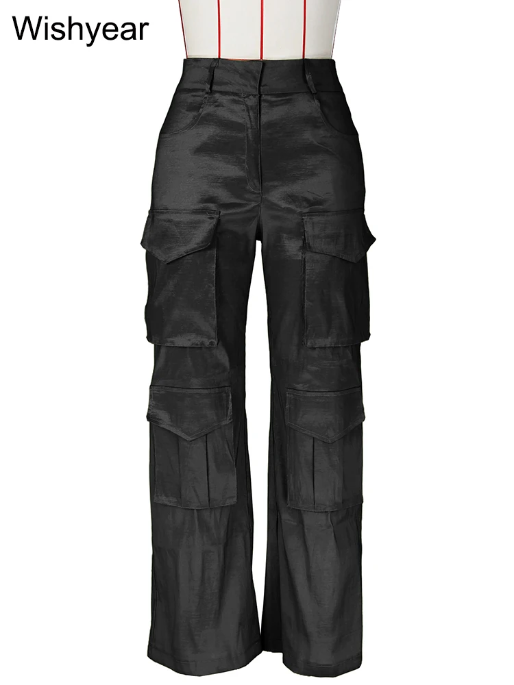 New In Autumn Zipper Fly Gothic Cargo Trousers Women Sexy Multi Pocket Front Safari Style Straight Night Club Baggy Jogger Pants