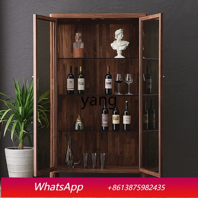 

LH modern simple all-solid wood glass hall cabinet dining room wine cabinet living room display side cabinet
