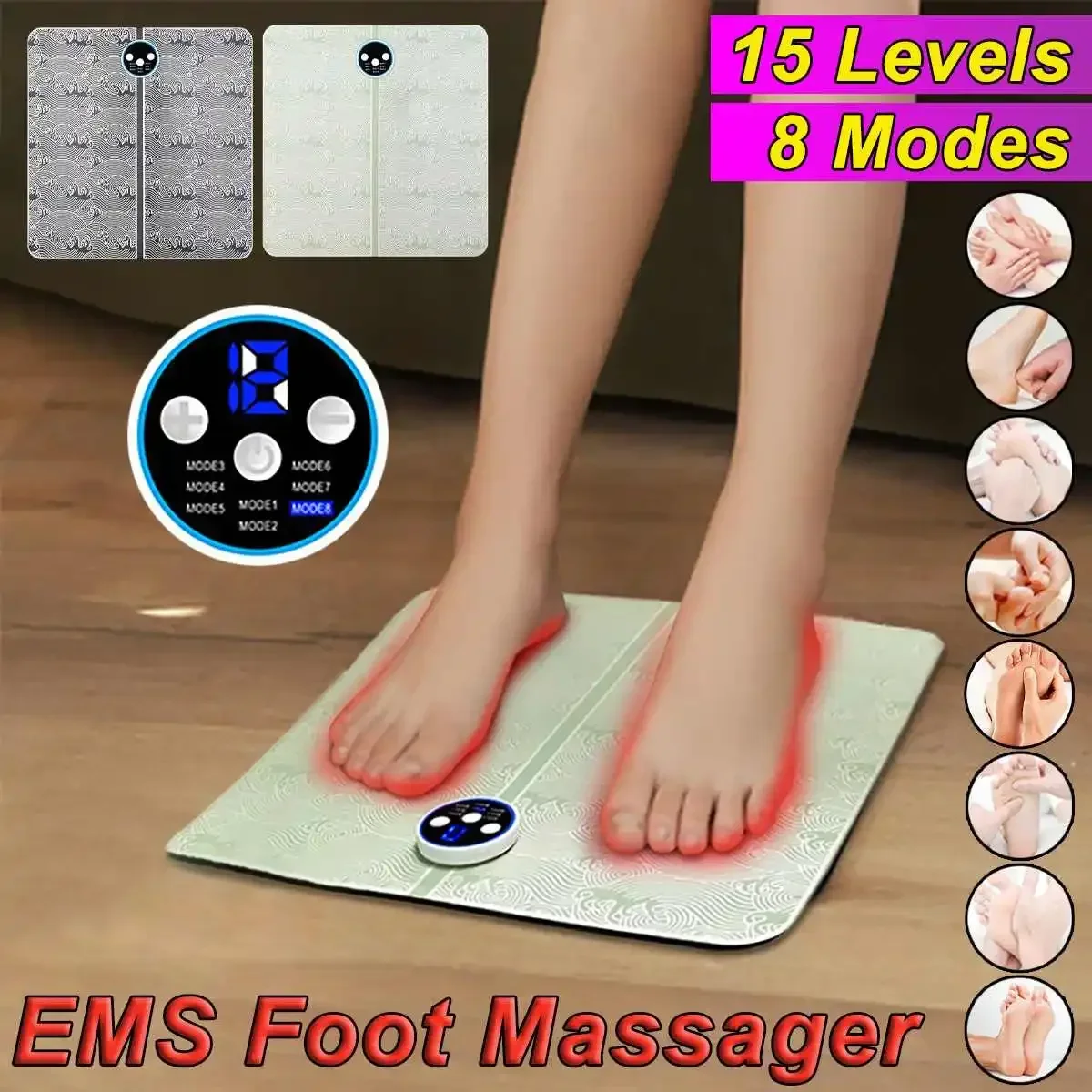 Tens EMS Foot Massager Fisioterapia Mat Massageador de pes Type-C Charging Electronic Foot Fitness Massage Gym Equipment