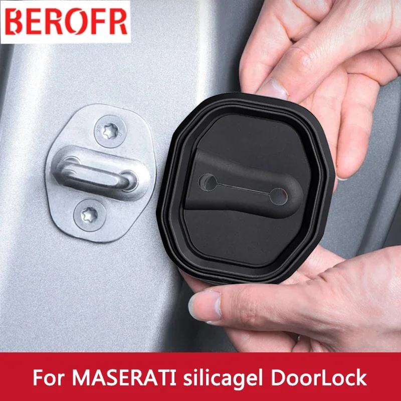 4pcs Mute Damping Cushion Silicone Car Door Lock Buckle Anti-collision Protective Cover For Maserati Ghibli Levante Quattroporte