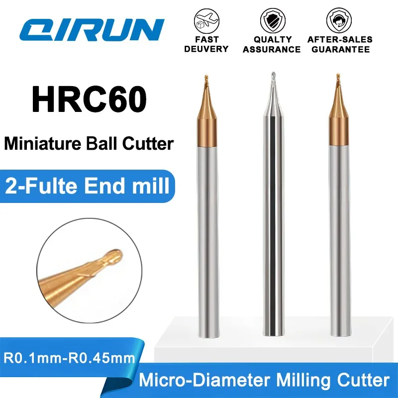 

QIRUN HRC60 2-Flute Carbide end mill, small-diameter tungsten steel milling cutter, CNC machining cutter, R0.1mm-R0.45mm