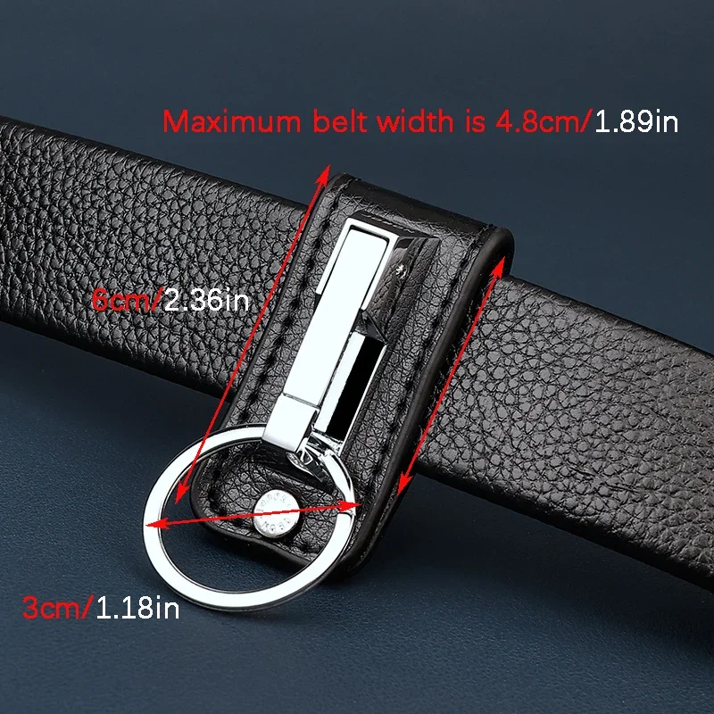 Men Leather Stainless Steel Detachable Keychain Waist Belt  Anti-Lost Buckle Hanging Key Ring Passes Belts Up To 48mm in Width