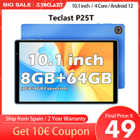 Blue tablet Teclast P25T, Android 12, Allwinner A133P, 4 cores, 4GB RAM(+ 4GB RAM expansion), 64GB ROM (support TF 1TB), 10,1 inch, 2MP & 5MP camera, 5000mAh, Type C, BT 5.0, G52 GPU