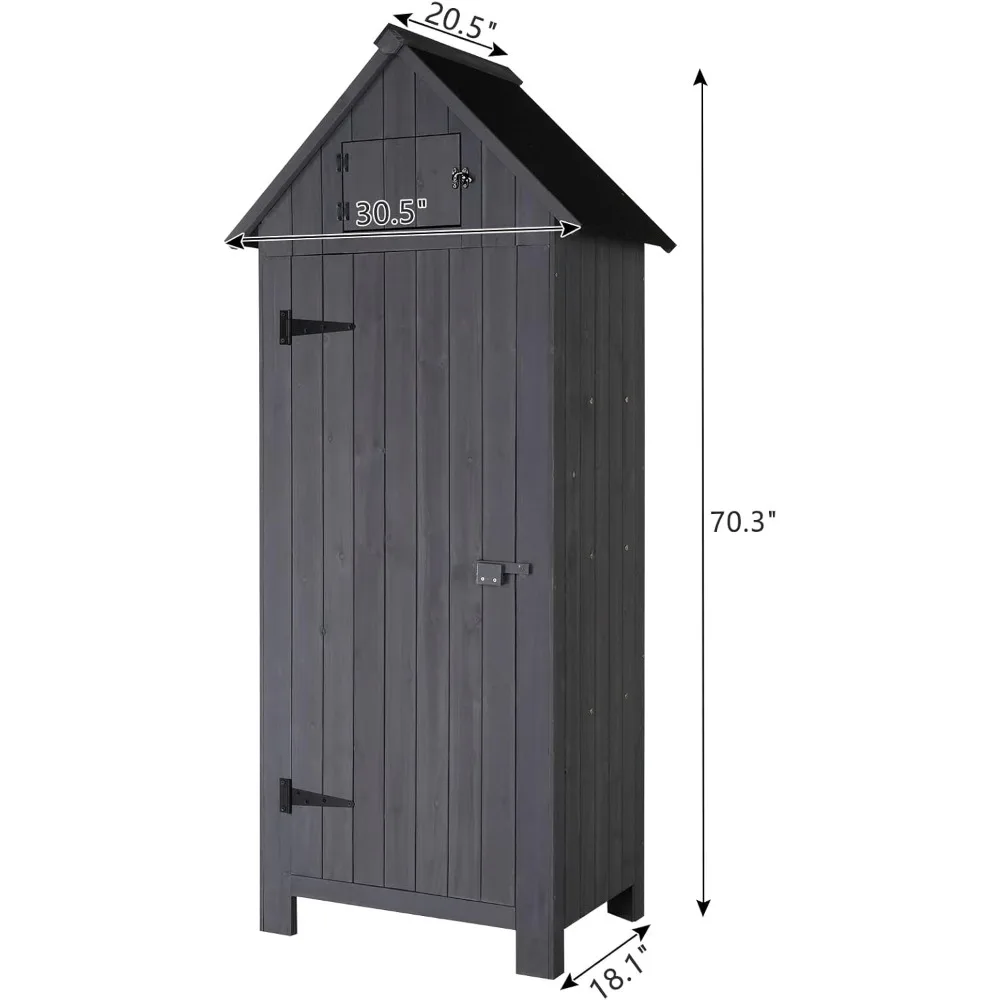 Outdoor Wooden Storage Shed, Garden Shed Outside Tool Cabinet with Safety Latch, Patio Storage Organizer (Dark Grey)