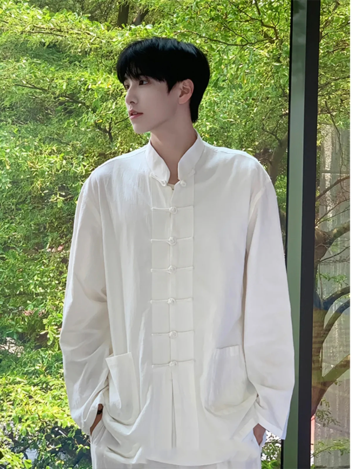 

New Chinese Sle Lightweight irt Coat Men's Summer Button Stand Collar Improved Upper Sunscreen irt Loose Fit Youth Trend