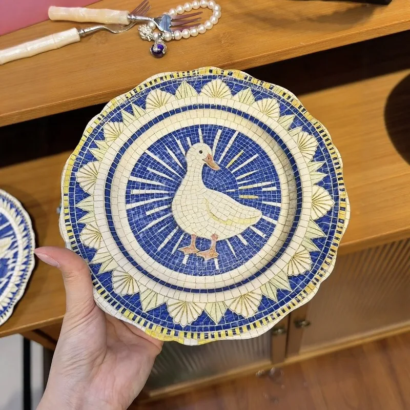 Nordic Hand-painted Relief Ceramic Plate Kitchen Dining Table Hotel Restaurant Duck Pattern Dessert Plate Crafts Home Decoration