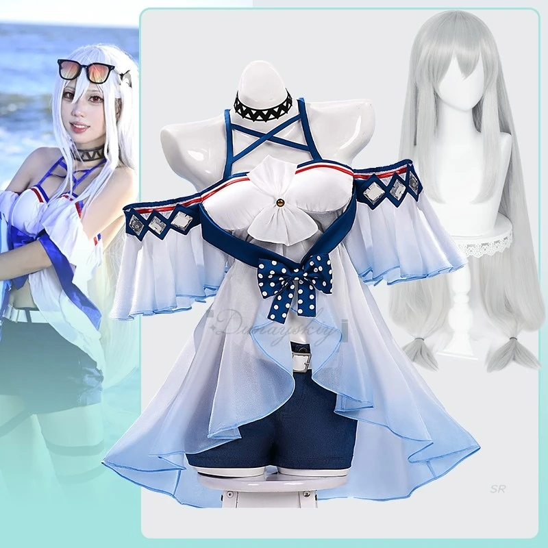 

Game Arknights Skadi Swimsuit Cosplay Costume Wig Top Shorts Hat Accessories Full Set Halloween Party For Women Carnival Suit