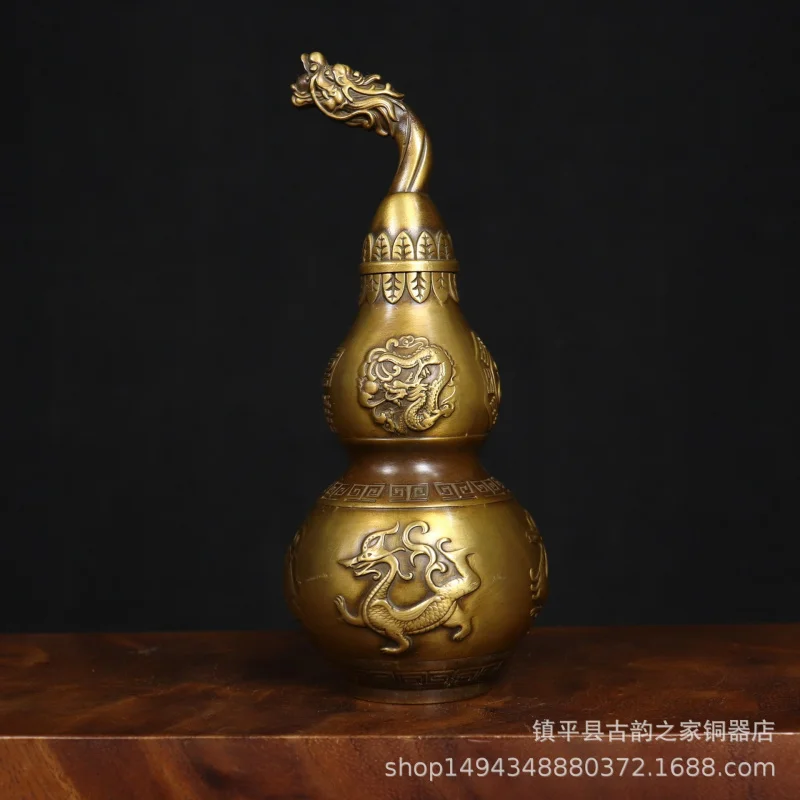 

Four Mythical Beasts Chinese Style Gourd Ornament Copper Craft Brass Home Living Room Shop Desktop Decoration Opening