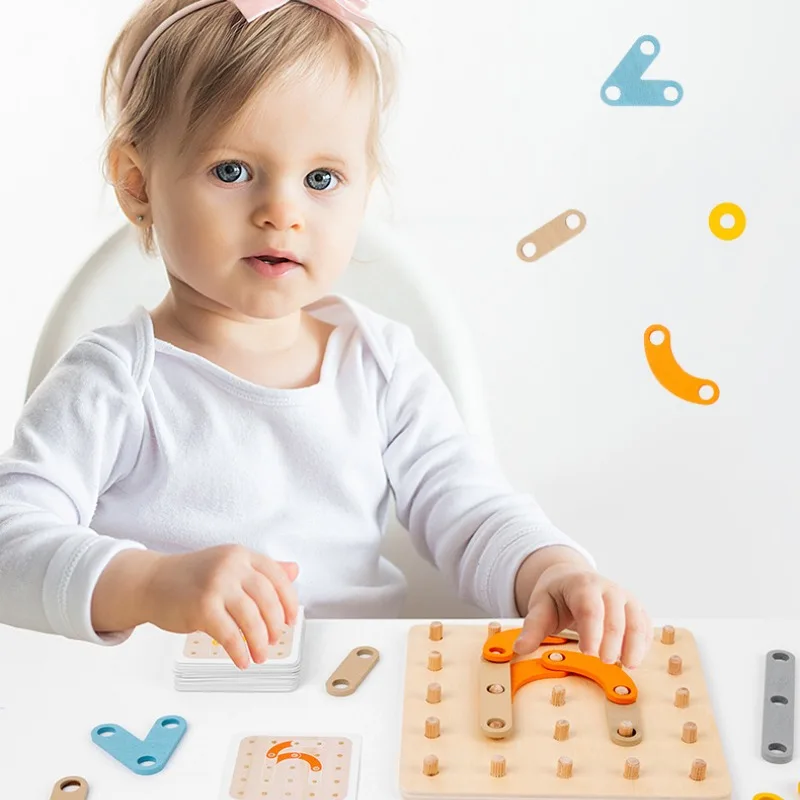 

Kids Montessori Wooden Early Education Geometric Pegboard Puzzle Toys Cognitive Alphabet Number Creative Column Nail Board Toys