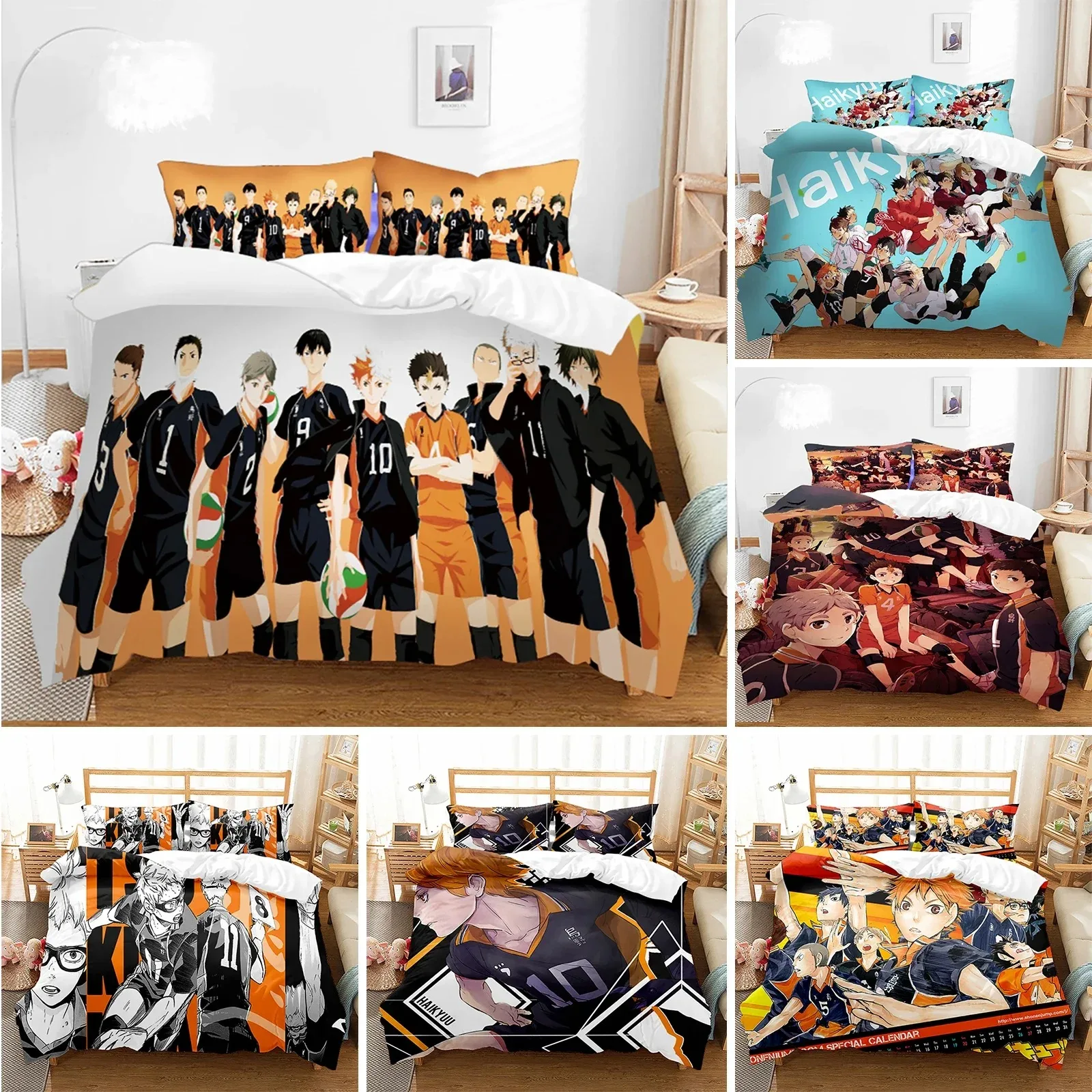 

Haikyuu Bedding Set Twin Full Queen King Size Volleyball boy Bed Set Aldult Bedroom 3D Print Duvet cover Bedclothes Bed Linen