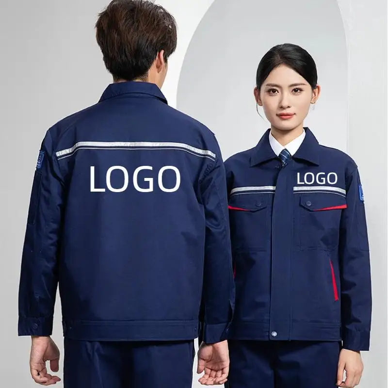 Anti Static Long Sleeved Workwear Set Men Factory Workshop Auto Repair Gas Station Workwear Logistics Handling Jacket Print Logo