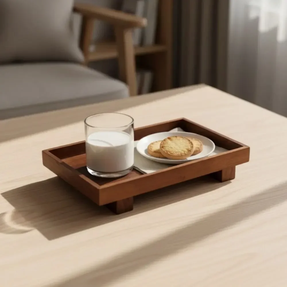 Japanese High Feet Solid Wood Tray, Retro Rectangular Plate for Jewelry Cosmetics Storage, Gongfu Tea Food Serving Tray 5