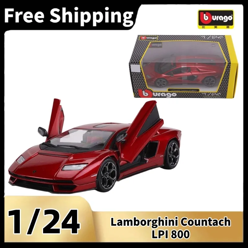 [In Stock] Burago 1/24 Diecast Lamborghini Countach LPI 800‑4, Red Alloy Supercar With Openable Doors, Collectible