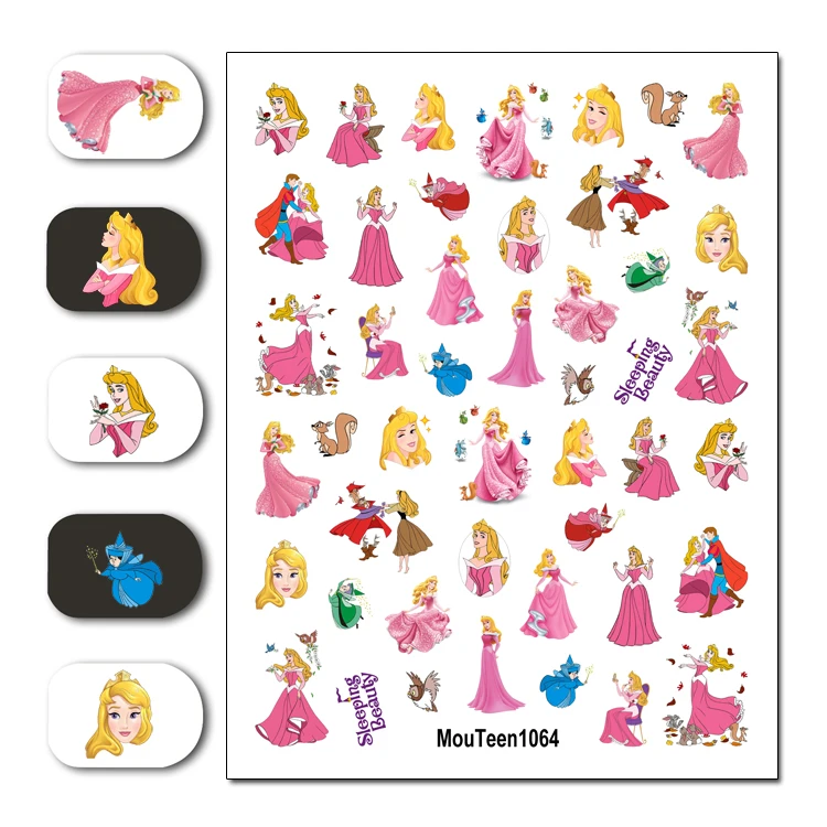 Nail Sticker Mouteen-1064 Sleeping Beauty Disney Aurora Princess Nail Sticker Nail Water Sticker for Nail Art Sticker Decal