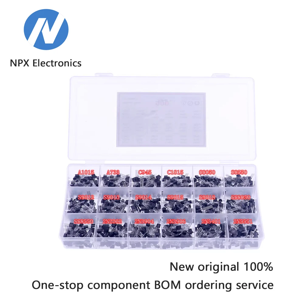 

18 types of 900 common TO-92 package bipolar transistors (PNP/NPN) in mixed package box