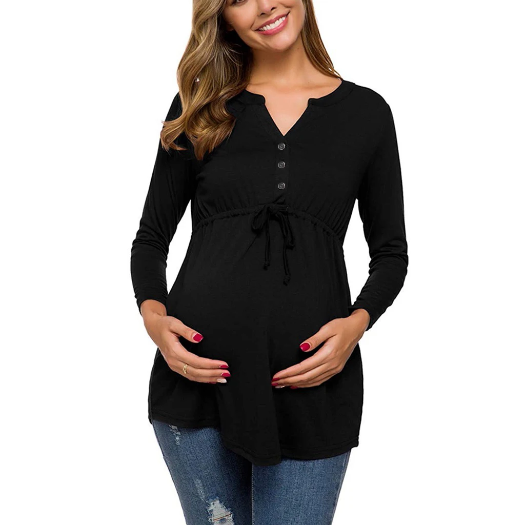 Frauen Mutterschaft Langarm Einfarbig Stillen Tops T-shirt Für Stillen – Detail 14