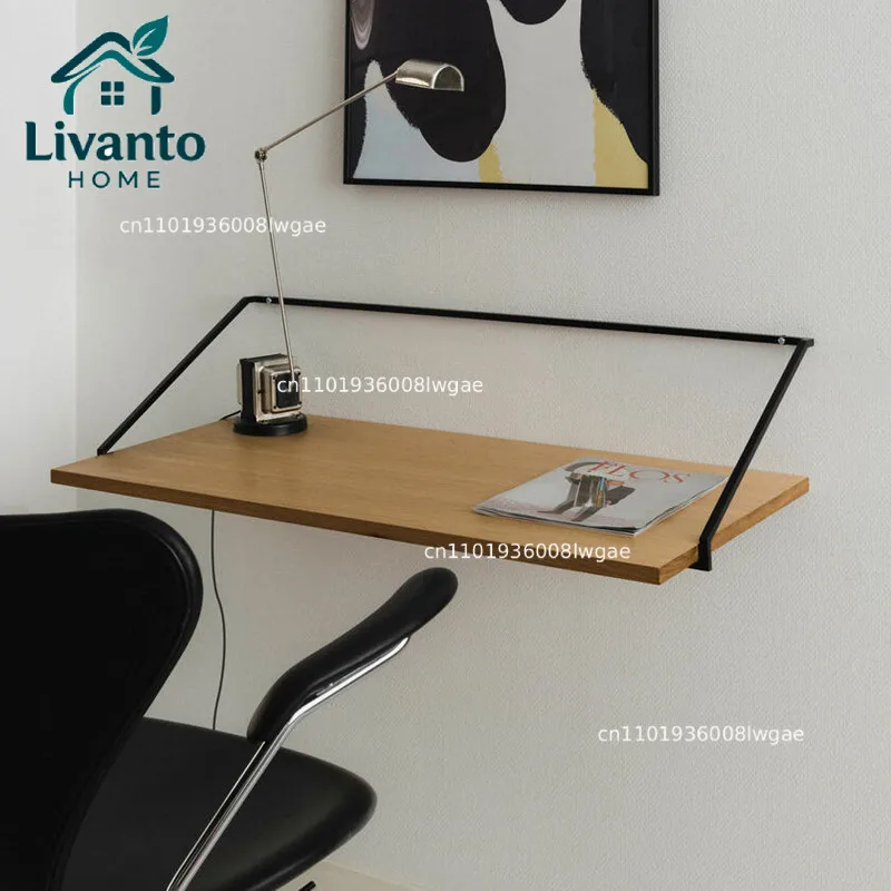 

Modern Multifunctional Wall-mounted Desk Solid Wood Home Study Desk Oak Lightweight Wall Reading Bookshelf Laptop Desk