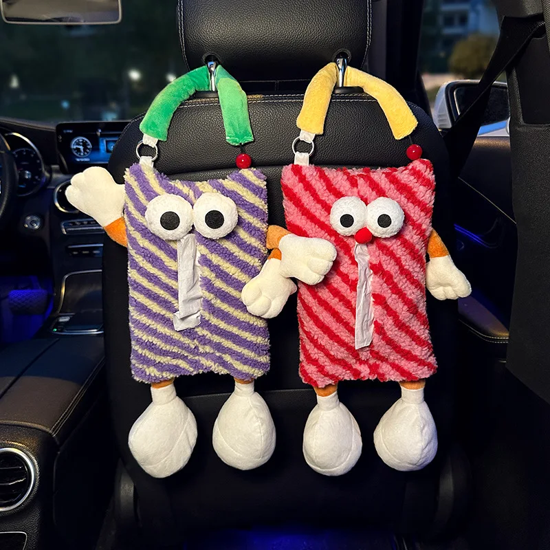 New Car Tissue Box Hanging Cartoon Cute Monster Car Seat Backrest Paper Towel Hanging Bag Car Carton Decoration Supplies