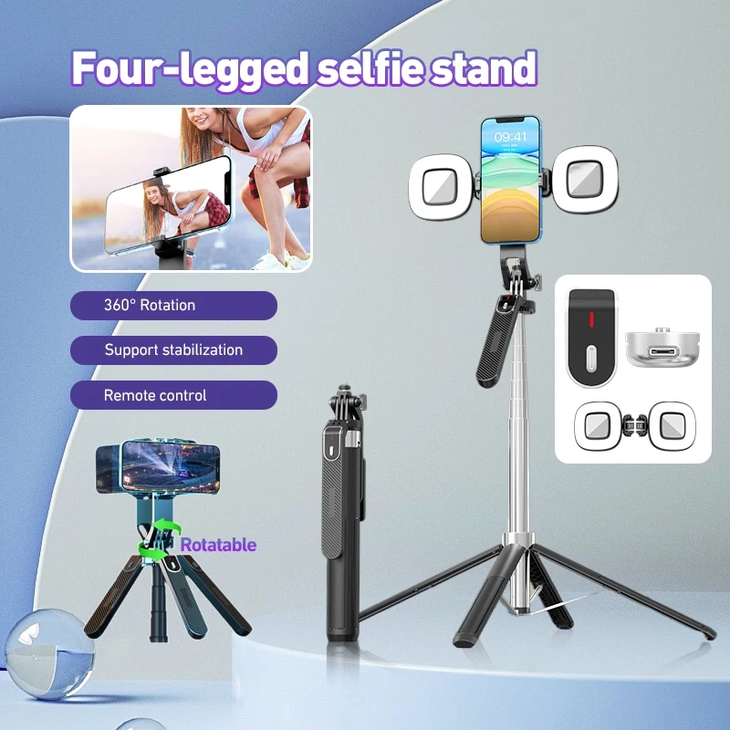 

Штатив для селфи-палки длиной 1,8 м с беспроводным пультом дистанционного управления и четырьмя ножками, вращающаяся подставка из алюминиевого сплава на 360° для IPhone, Android, GoPro
