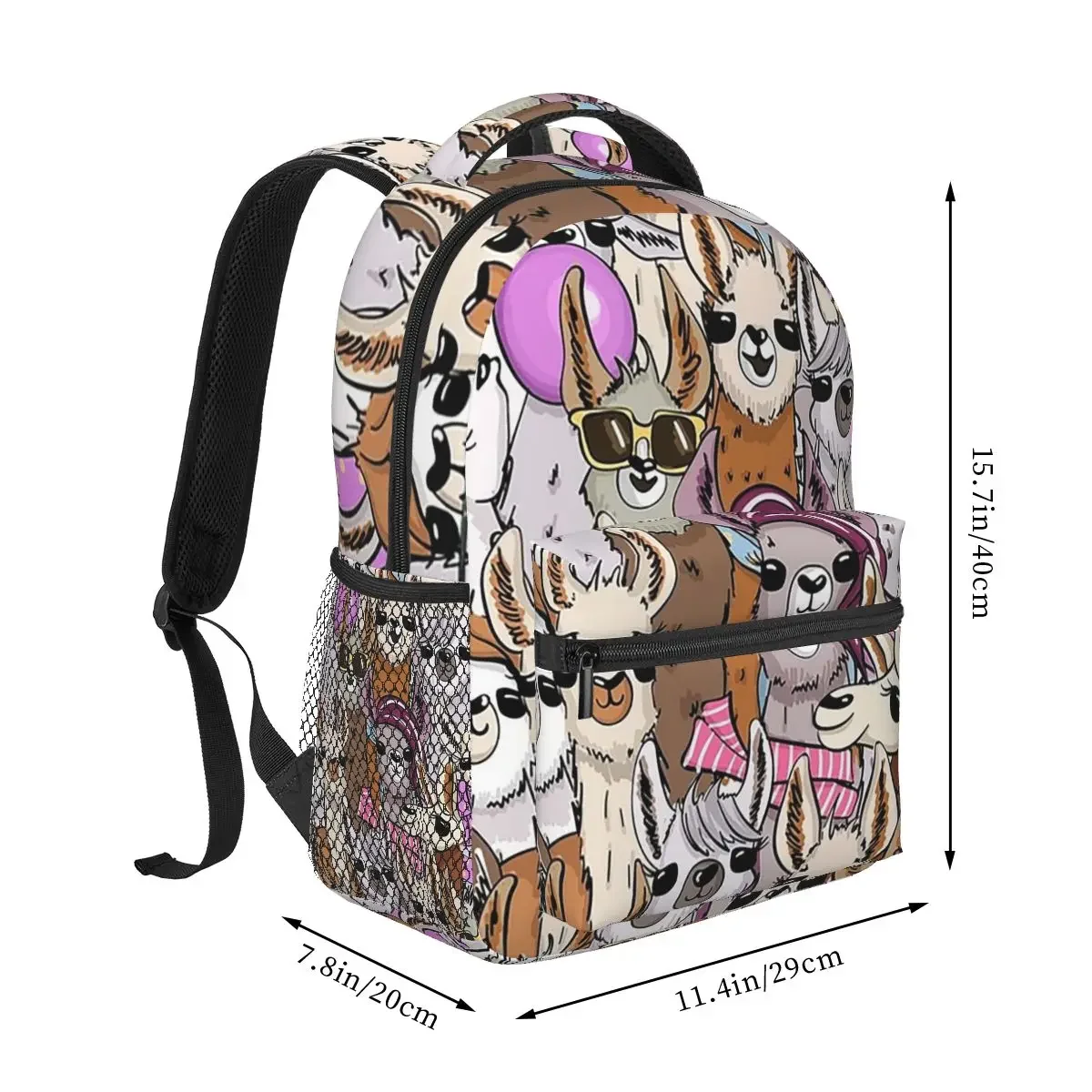 Llama Llama Party Selfie Backpacks Boys Girls Bookbag Students School Bags Cartoon Kids Rucksack Shoulder Bag Large Capacity