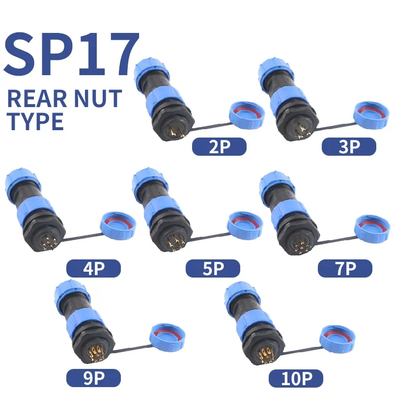 

SP17 IP68 Waterproof Male Female Connector 2 pin 3pin 4pin 5pin 7pin 9pin Power Cable Electrical Connectors