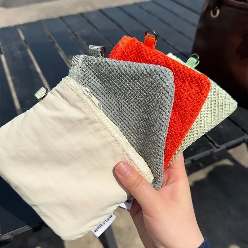 Bolsa de maquillaje de malla de doble capa con cremallera, bolsa de cosméticos portátil, organizador de artículos de tocador de viaje, bolsa multifuncional para viaje