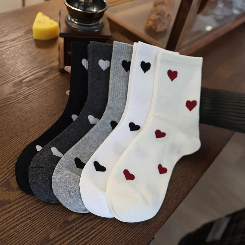 

5Pairs Streetwear Heart Pattern Love Mid-Calf Socks Korean Style Sweet Patchwork Color Socks Harajuku Mid Tube Socks Female